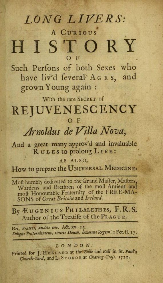 Freimaurer - Vaugham, Th., Long livers. 1722