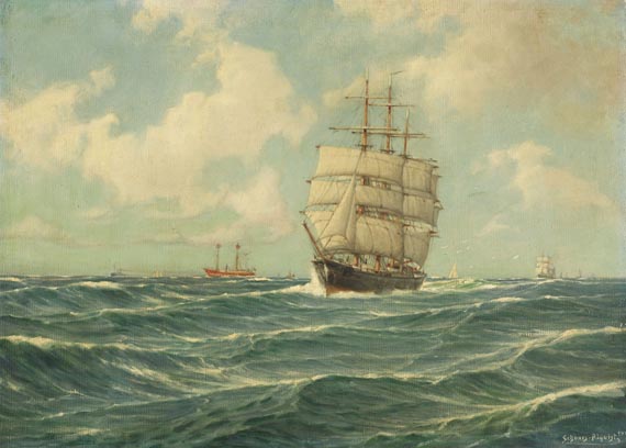 Hugo Schnars-Alquist - Vollschiff und Feuerschiff in der Elbmündung