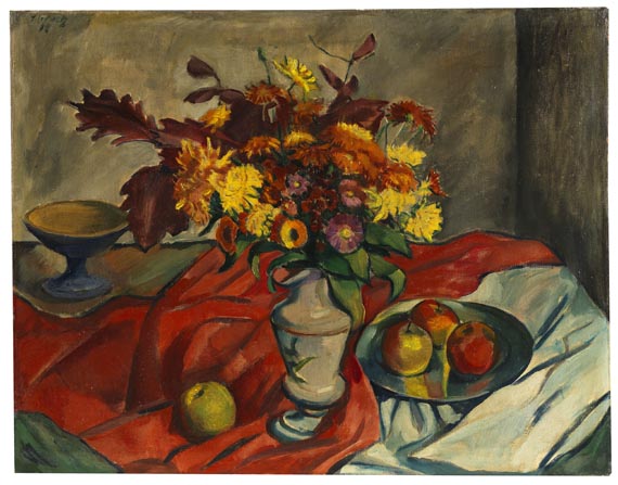 Georg Tappert - Stillleben mit Blumenvase und Äpfeln