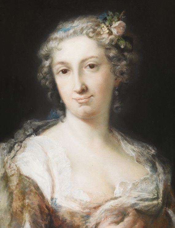 Rosalba Carriera - Nach - Dame in blauem, buntgeblümten Kleid