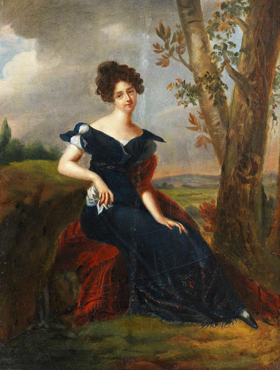 Caroline Franziska Tridon - - Zugeschrieben. Frauenporträt in Landschaft