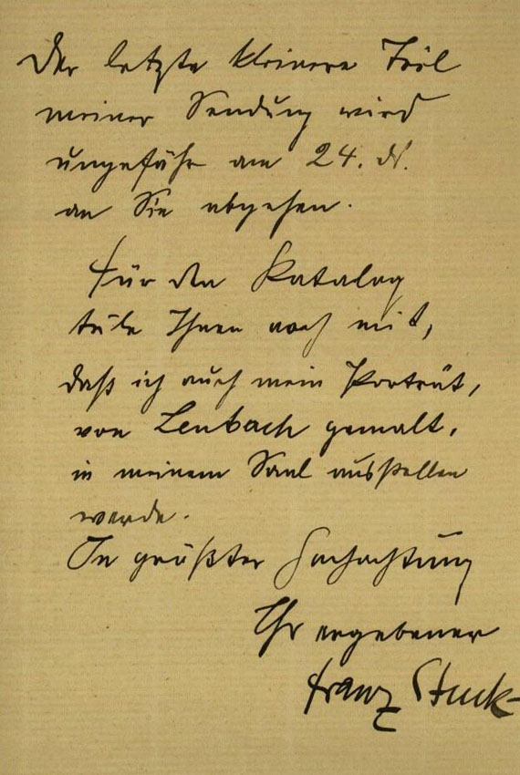 Franz von Stuck - 1 Autograph. 1892.