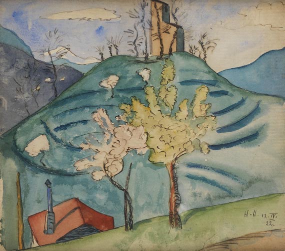 Hermann Hesse - 1 Orig. Aquarell. (1922).