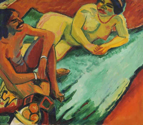 Hermann Max Pechstein - Weib mit Inder auf Teppich (Vorderseite), Früchte II (Rückseite)