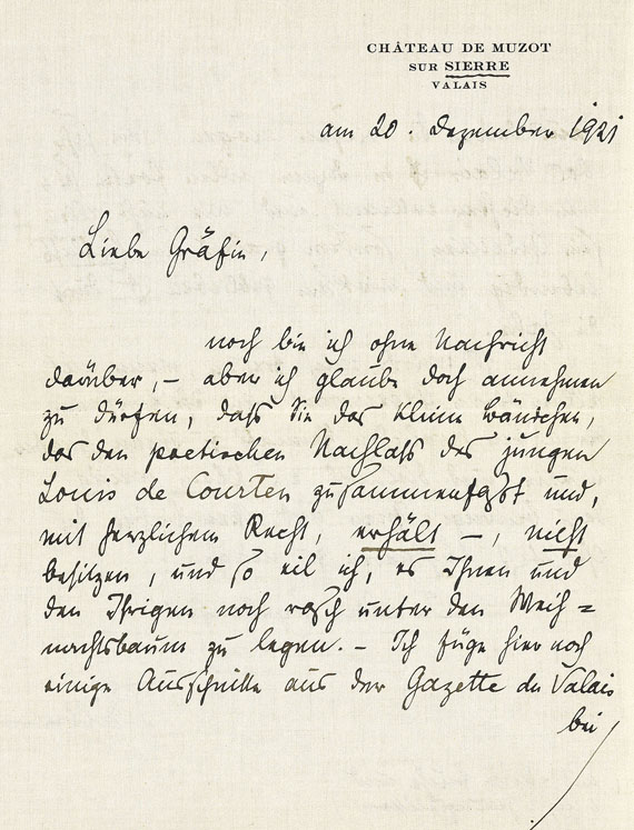 Rainer Maria Rilke - Eigh. Brief mit Umschlag und Karte. 3 Tle. 1918-21.