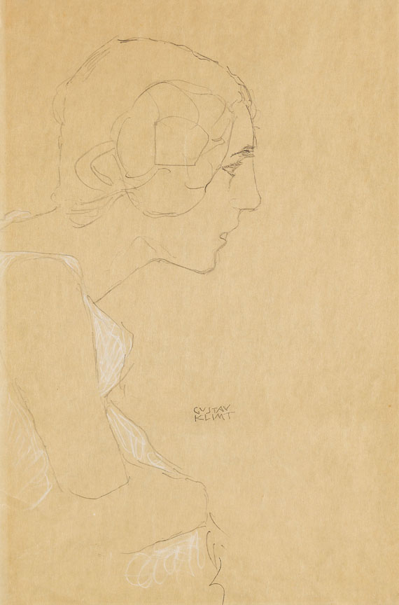 Gustav Klimt - Brustbild eines Mädchens im Profil nach rechts - Kniestück im Profil nach rechts
