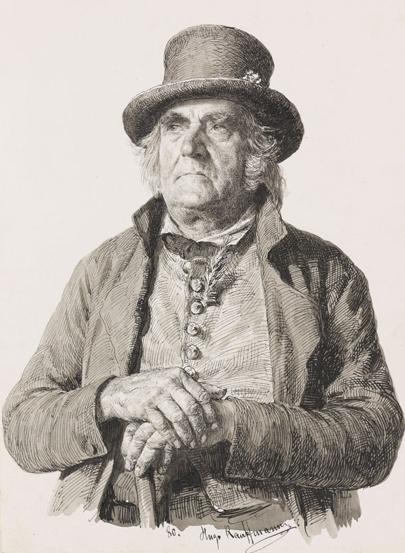 Hugo Kauffmann - Porträt eines Herrn mit Stock und Zylinder