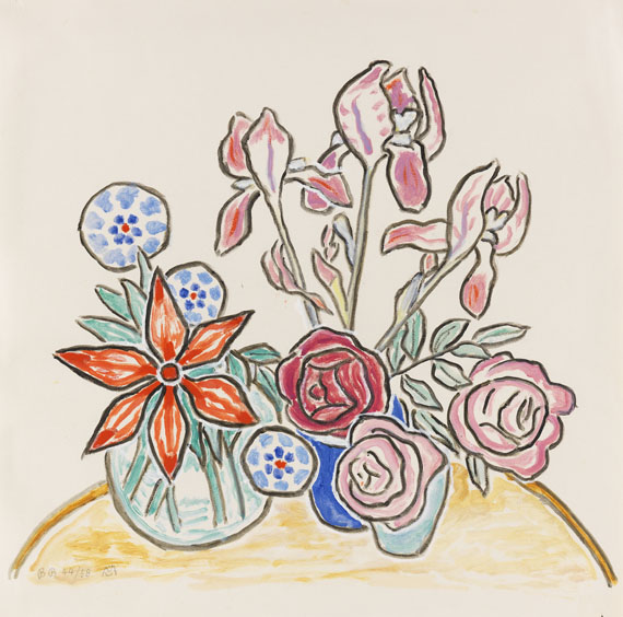 Gabriele Münter - Rote Dahlie, Rosen, Iris