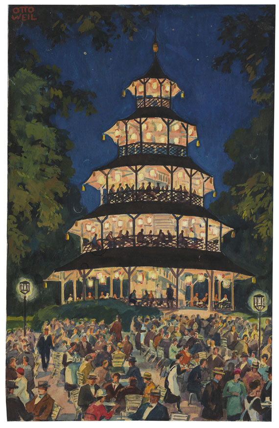 Otto Weil - Sommerabend am Chinesischen Turm in München