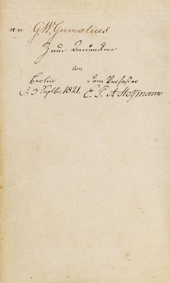 Ernst Theodor Amadeus Hoffmann - Prinzessin Brambilla, 1821. Widmungsexemplar. - Weitere Abbildung