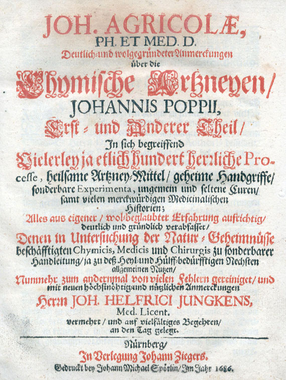 Johann Agricola - Chymische Artzneyen. 1686