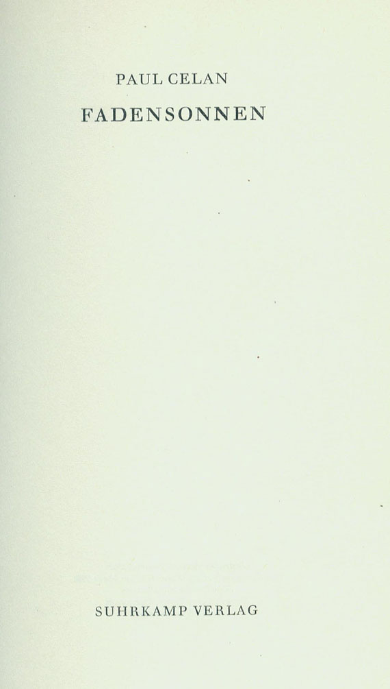 Paul Celan - Gesammelte Werke, 5 Bde. 1983. -Dabei: Ders., Fadensonnen. 1968.