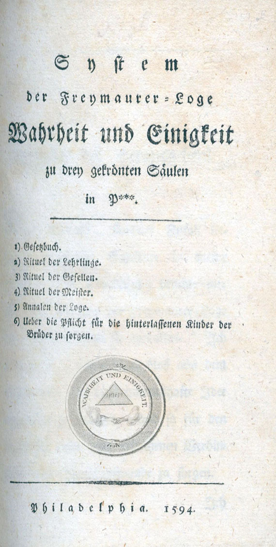  Freimaurer - System der Freymaurer-Loge. 1794