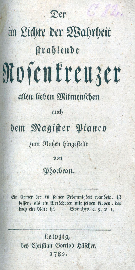  Freimaurer - B. J. Schleiss, Der im Lichte der Wahrheit strahlende Rosenkreuzer. 1782