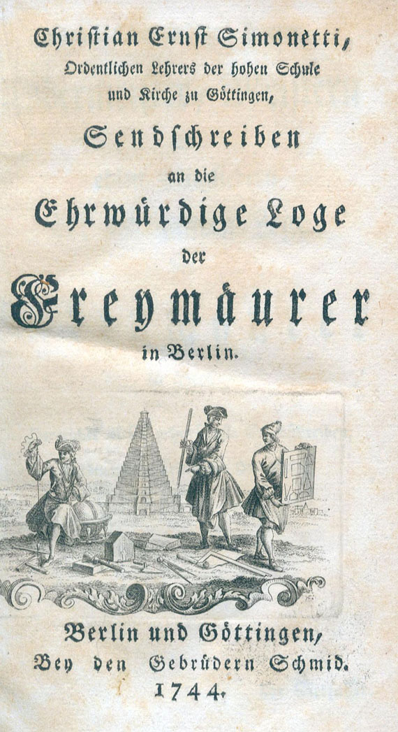  Freimaurer - C. E. Simonetti, Sendschreiben an die Ehrwürdige Loge. 1744