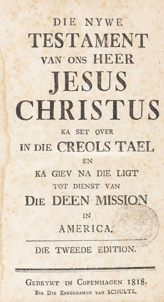 Biblia neerlandica - Die nywe testament ... in die creols tael. 1818