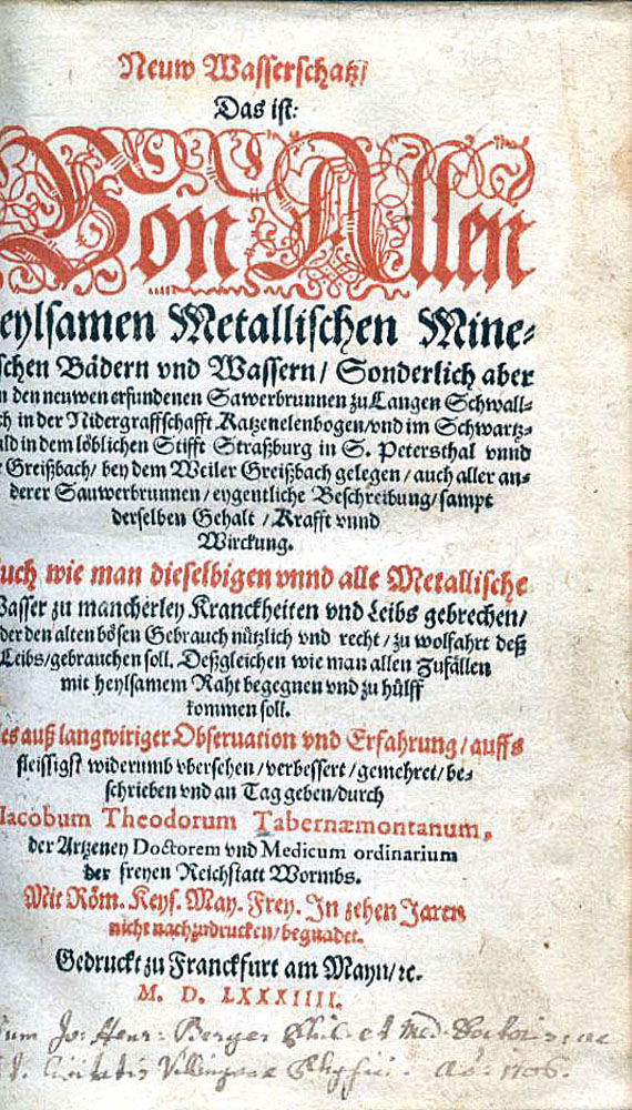 Jacobus Theodorus Tabernaemontanus - Neuw Wasserschatz. 1584