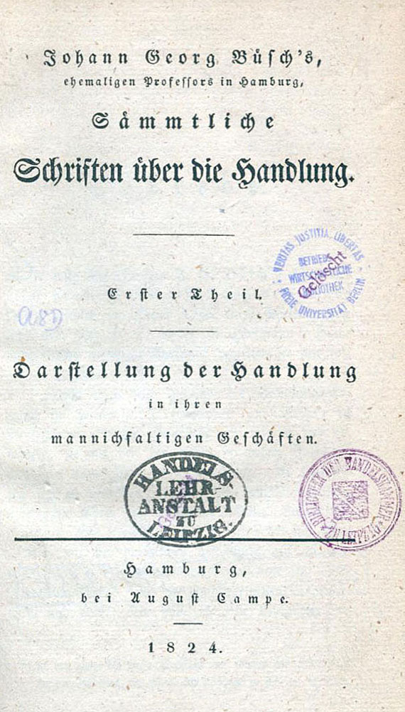 Johann Georg Büsch - Schriften über die Handlung. 1824-27.