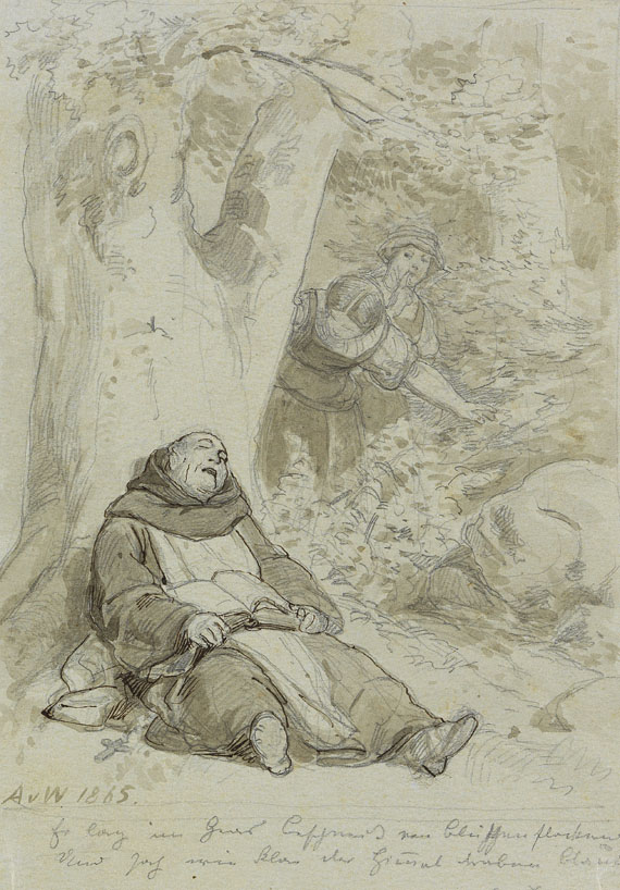 Anton von Werner - 2 Blätter: Das Begräbnis. Schlafender Mönch - Weitere Abbildung