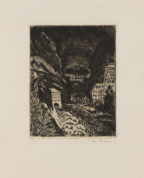 Wilhelm Thöny - 2 Blätter: Interieurszene. Ungeheuer vor der Stadt - Weitere Abbildung