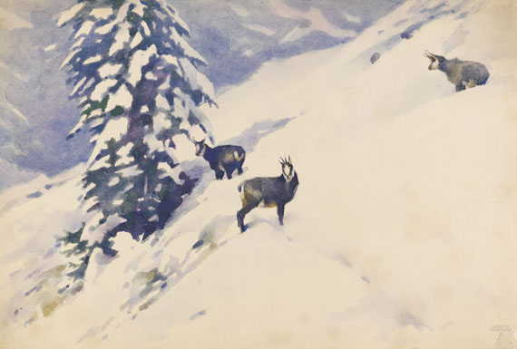 Ludwig Hohlwein - Gemsen im Schnee