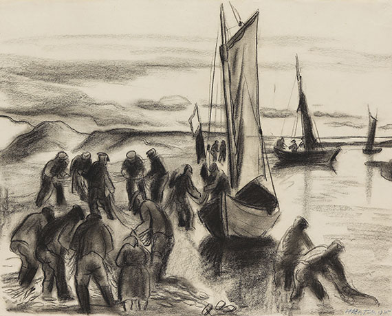 Hermann Max Pechstein - Fischer mit Booten an der Lupow-Mündung in Pommern