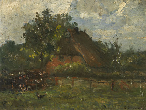 Rudolf Höckner - Von Bäumen umgebene Bauernkate