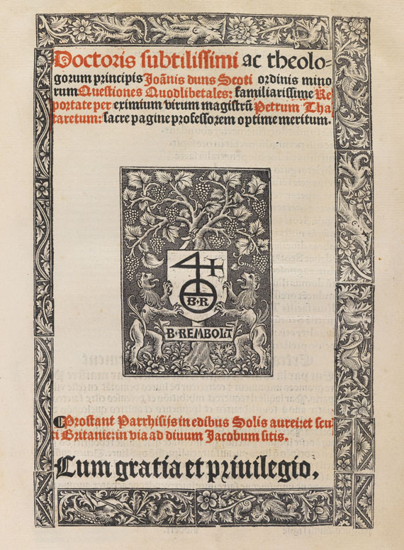 Duns Scotus - In quartum sententiarum Scoti. 2 Teile in 1 Bd.