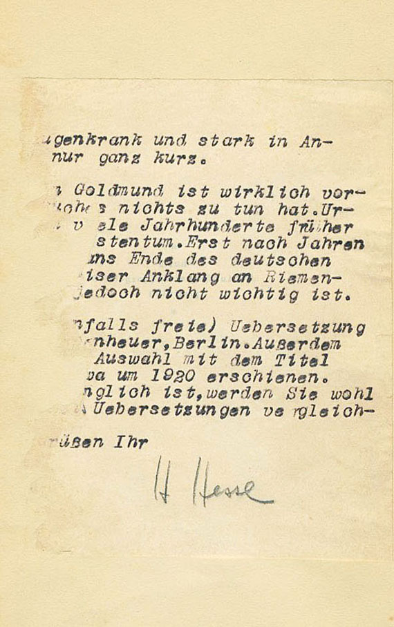 Hermann Hesse - Narziß und Goldmund. Mit masch. Brief m. U. 1930. - Weitere Abbildung
