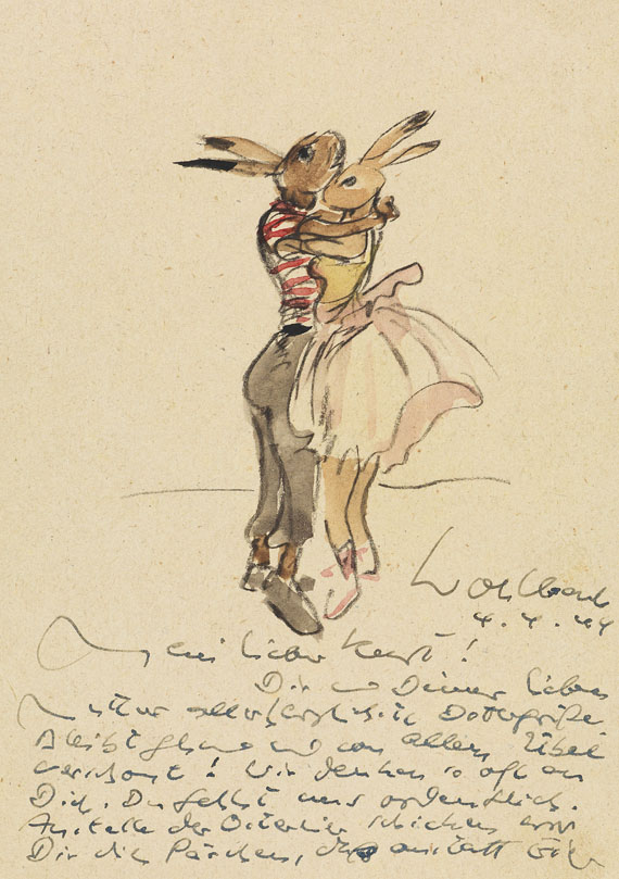 Max Schwimmer - 7 Bll. Postkarten mit Aquarellzeichnungen. 1944. - Weitere Abbildung