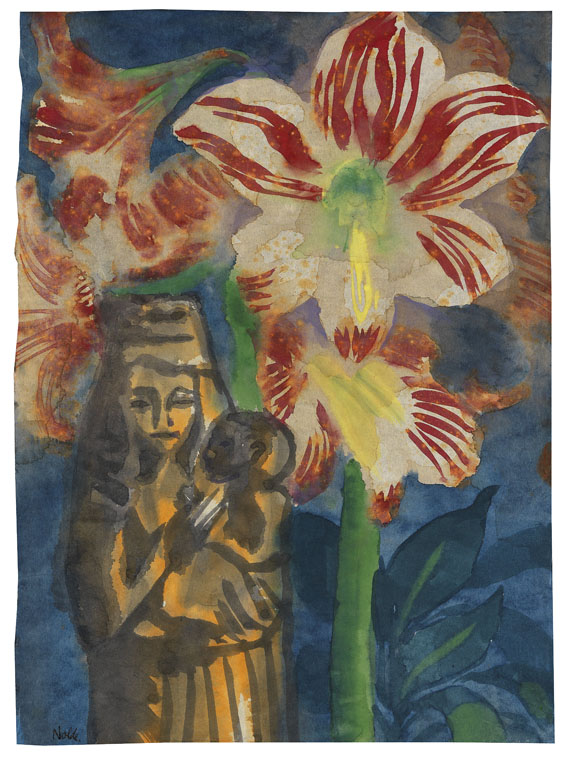 Emil Nolde - Stillleben mit Amaryllis und Madonnenfigur