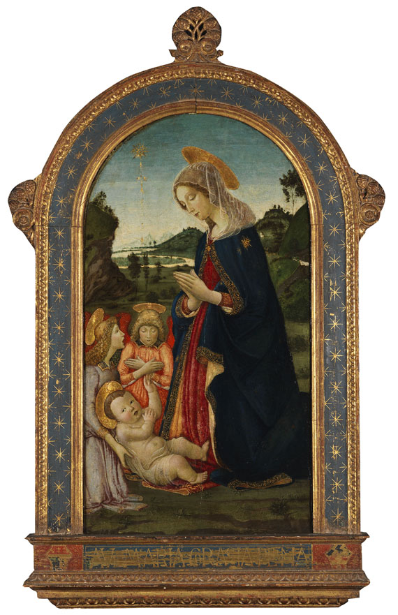 Francesco Botticini - Zugeschrieben - Anbetung Mariens mit zwei Engeln