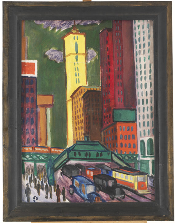 Ernst Geitlinger - New Yorker Straßenszene mit gelbem Hochhaus