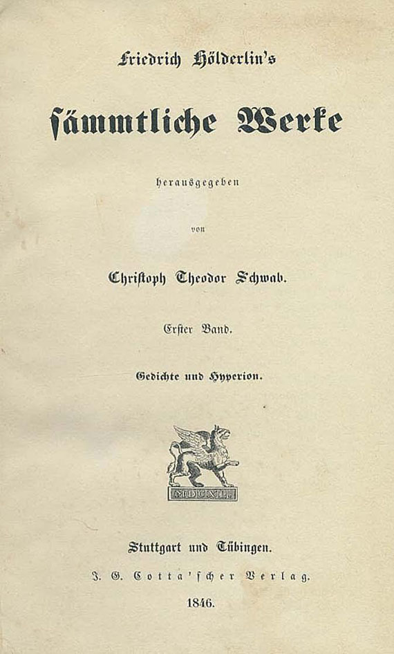 Friedrich Hölderlin - Sämmtliche Werke. 1846. 2 Bde.
