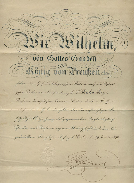 Wilhelm I. - Urkunde m. U. 1870