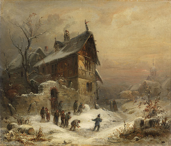 Peter Joseph Minjon - Winterlandschaft mit Figurenstaffage