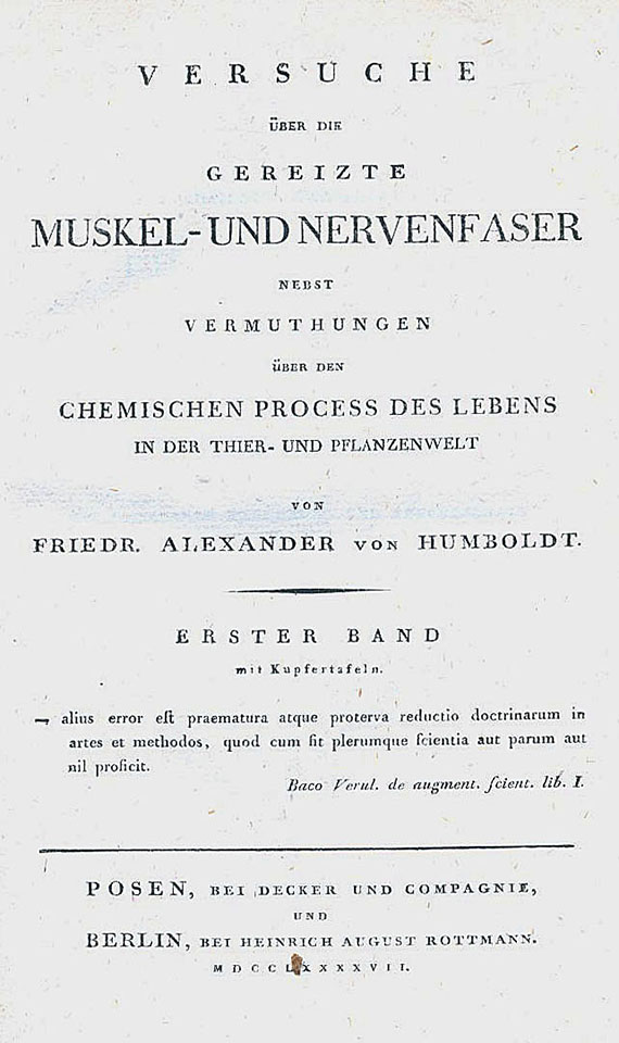 Alexander von Humboldt - Versuch über die gereizte Muskel- und Nervenfaser. 2 Bde. 1797