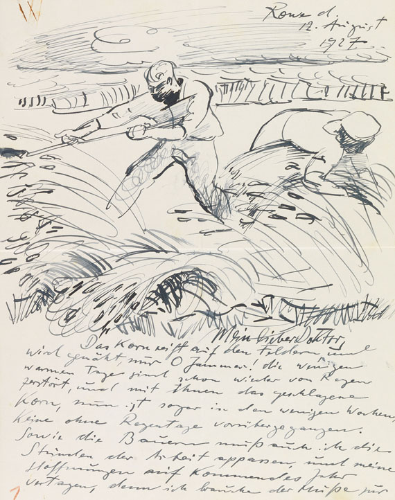 Hermann Max Pechstein - Brief mit Zeichnung (12. Aug. 1927).