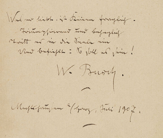 Wilhelm Busch - Der Geburtstag. Widm.Ex. m.eigh. Vierzeiler v. Busch. 1907.. - Weitere Abbildung