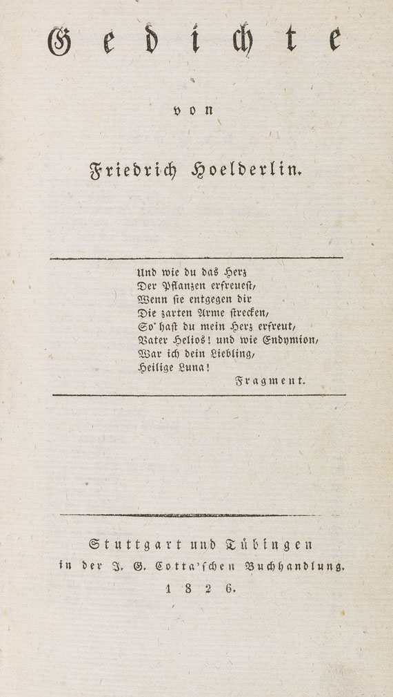 Friedrich Hölderlin - Gedichte. 1826.
