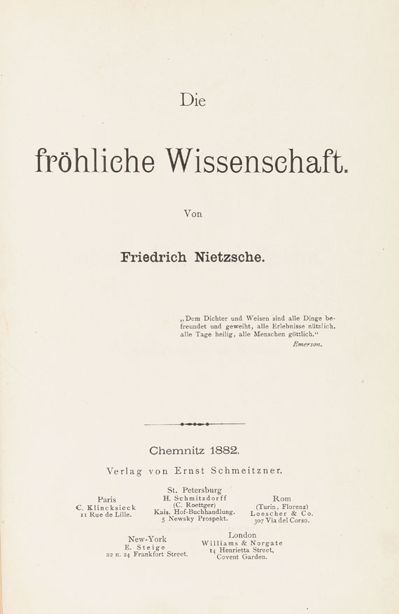 Friedrich Nietzsche - Die fröhliche Wissenschaft. 1882.