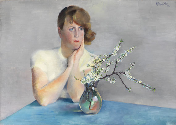 Conrad Felixmüller - Frühlingsblüten - Londa am Tisch mit Schlehdorn