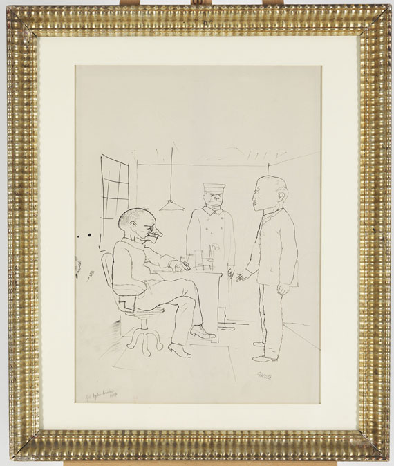 George Grosz - Männer im Raum. Illustration "100% Roman eines Patrioten" von Upton Sinclair - Rahmenbild