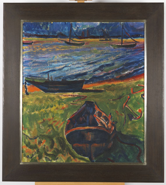 Hermann Max Pechstein - Boote am Dangaster Priel / Kühe - Rahmenbild