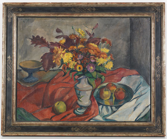 Georg Tappert - Stillleben mit Blumenvase und Äpfeln - Rahmenbild