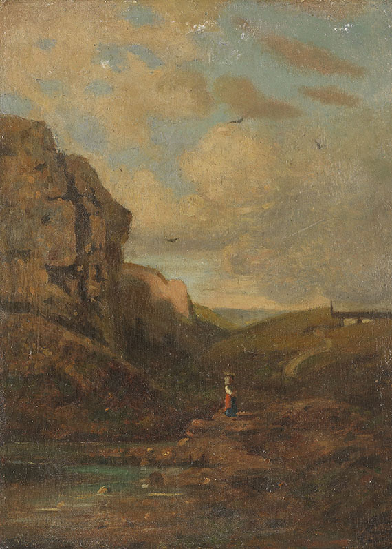 Carl Spitzweg - Zugeschrieben - Kleine Landschaft mit Sennerin