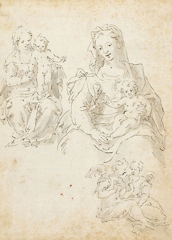 Hans Rottenhammer - Studienblatt Madonna mit Jesuskind und Engeln