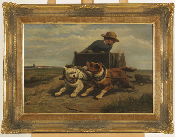 Henriette Ronner-Knip - Junge mit Hundewagen - Rahmenbild