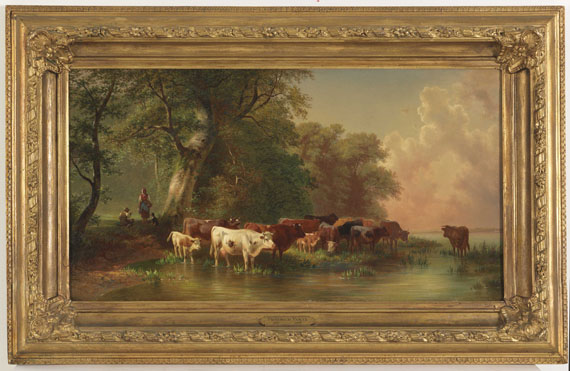 Friedrich Voltz - Mittagsrast des Viehhirten am Seeufer - Rahmenbild