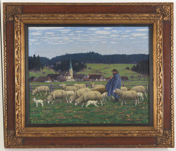 Josef Madlener - Hirte mit seinen Schafen am Dorfrand - Rahmenbild